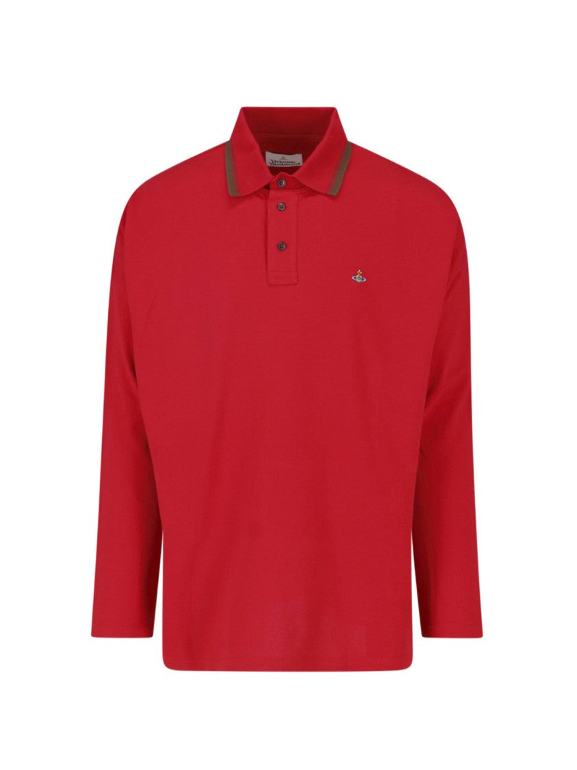 Vivienne Westwood Red Long-Sleeve Piqué Cotton Polo Shirt