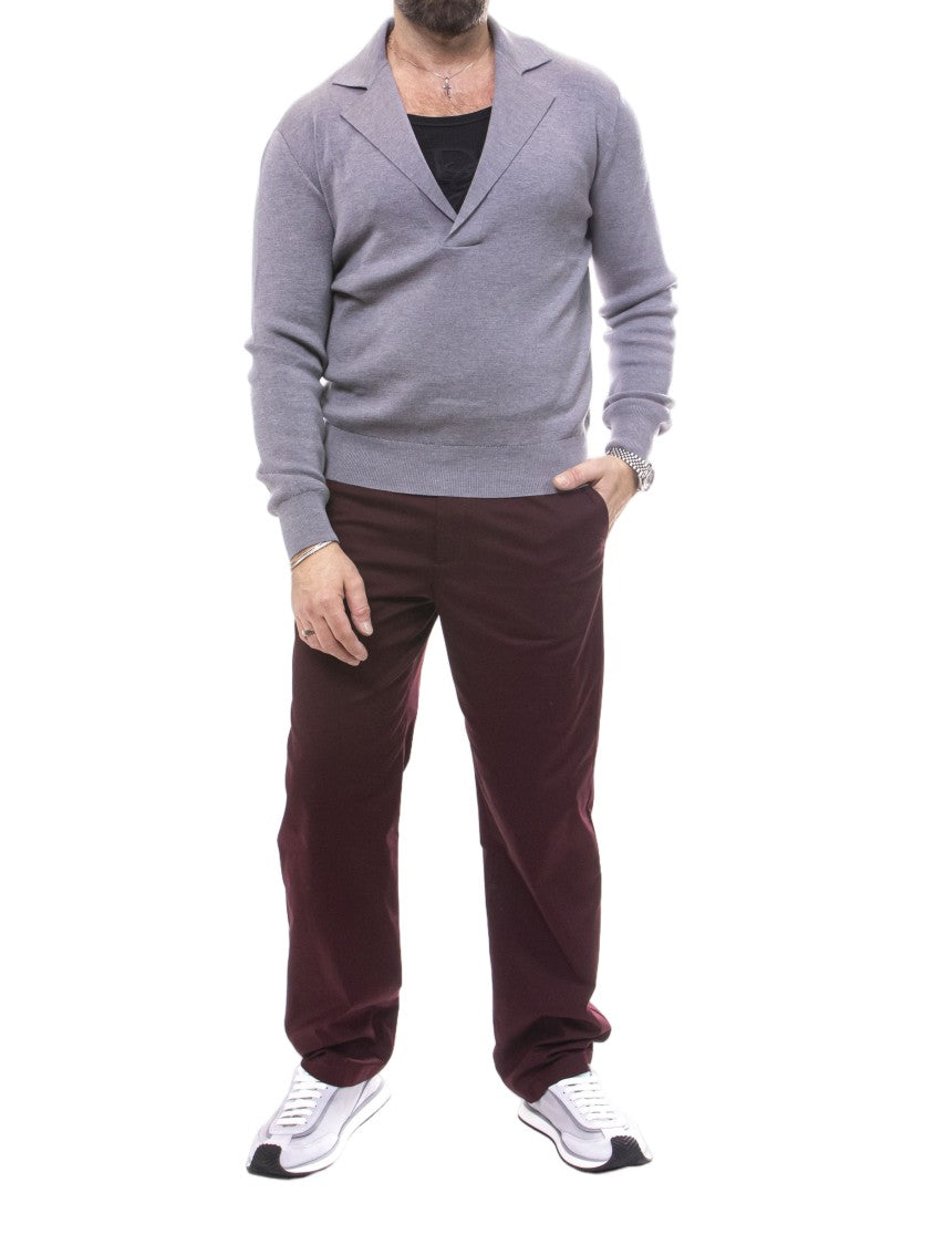 Dolce & Gabbana Deep V-Neck Wide-Collar Fitted Knit Sweater