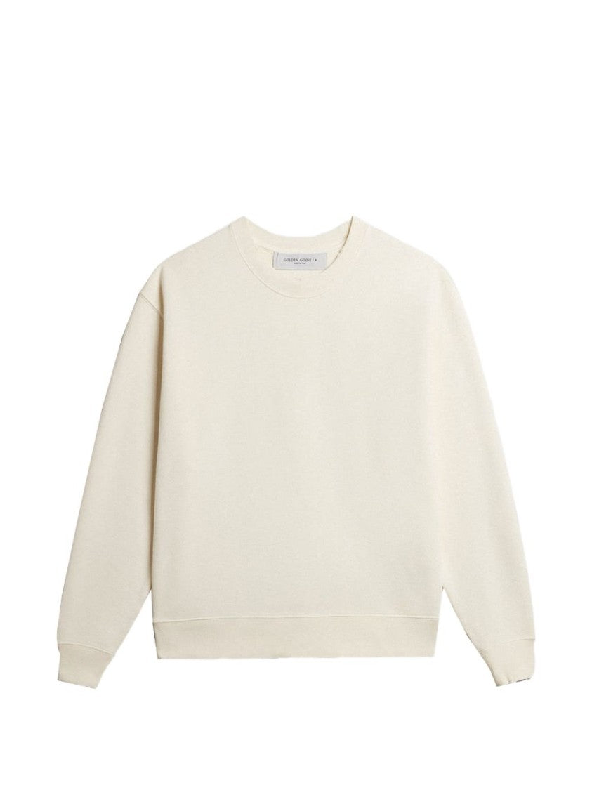 Golden Goose White Distressed Cotton Ribbed Detailing Sweatshirt
