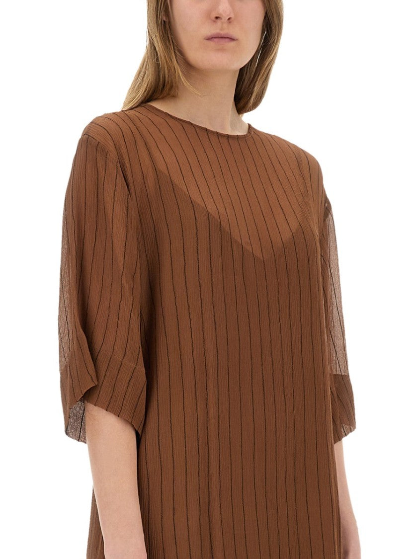 Alysi Brown Silk Midi Dress