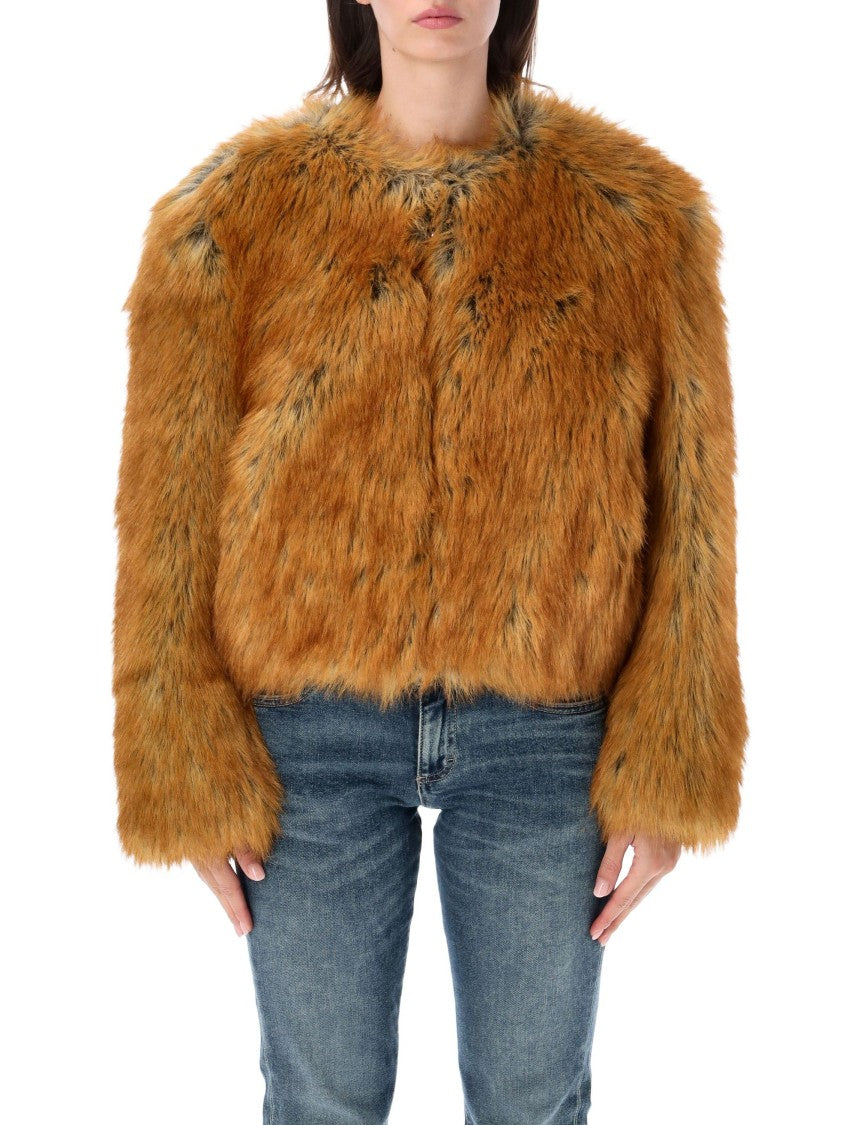 Stand Studio Orange-Brown Karly Cropped Faux Fur Jacket