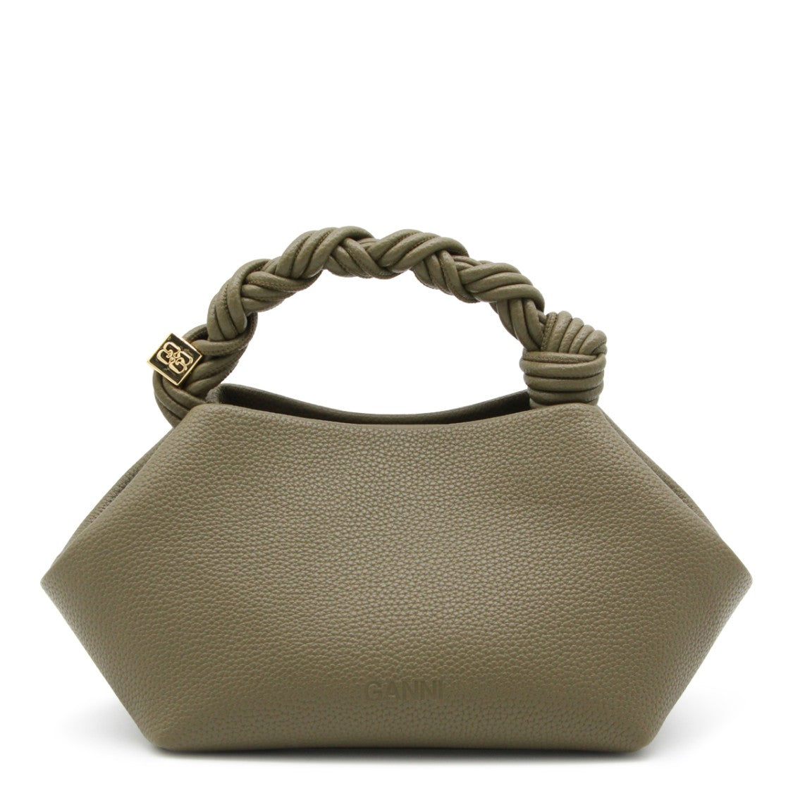 Ganni Geometric Green Top Handle Bag With Twisted Handle