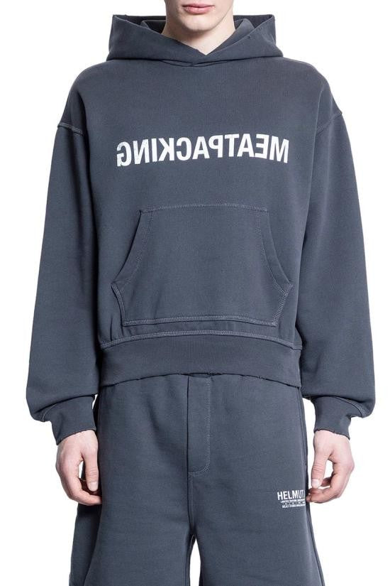 Helmut Lang Cropped Hoodie With Reversed Text Print And Relaxed Fit