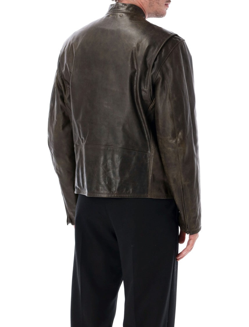 Lemaire Boxy Biker Waxed Bovine Leather Biker Jacket