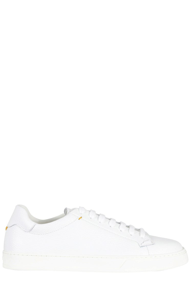 Doucal's White Grained Leather Rubber-Sole Sneakers