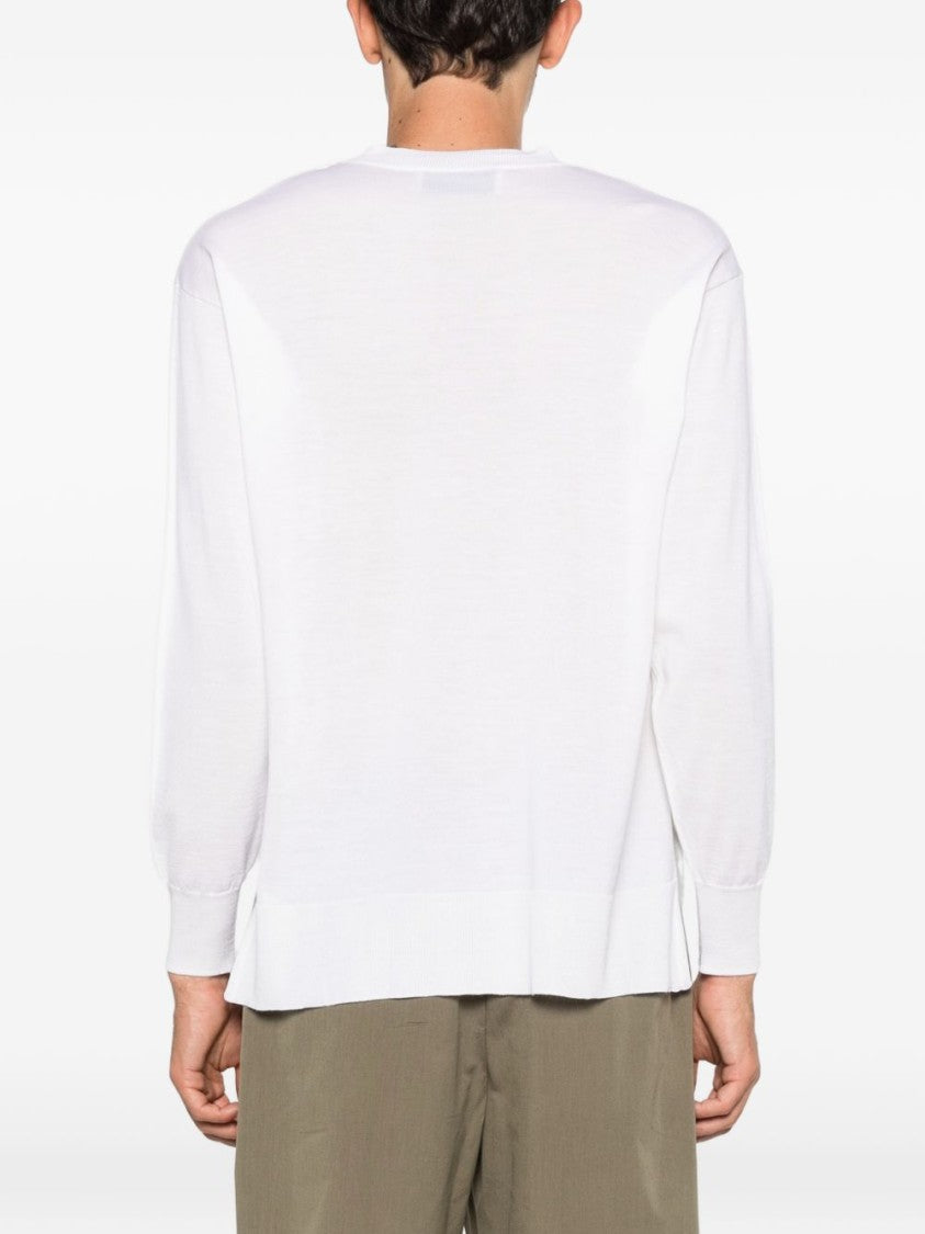 Ami Paris Minimalist White Sweater With Ribbed Details And Relaxed Fit