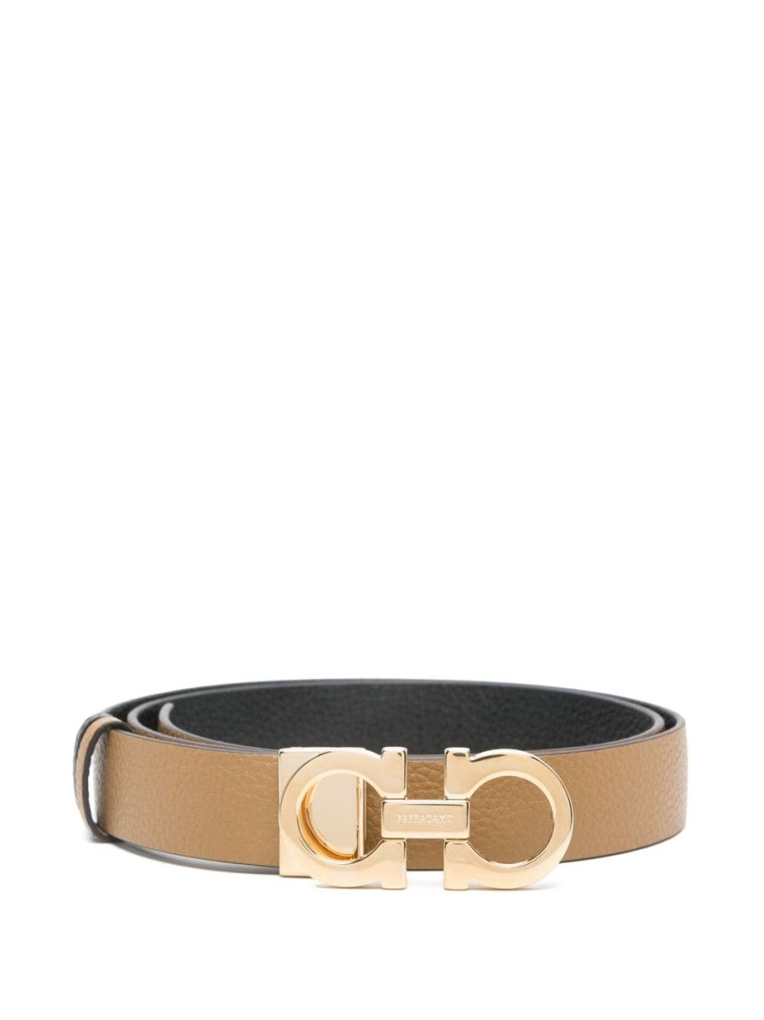 Salvatore Ferragamo Calf Leather Belt With Polished Gold Buckle