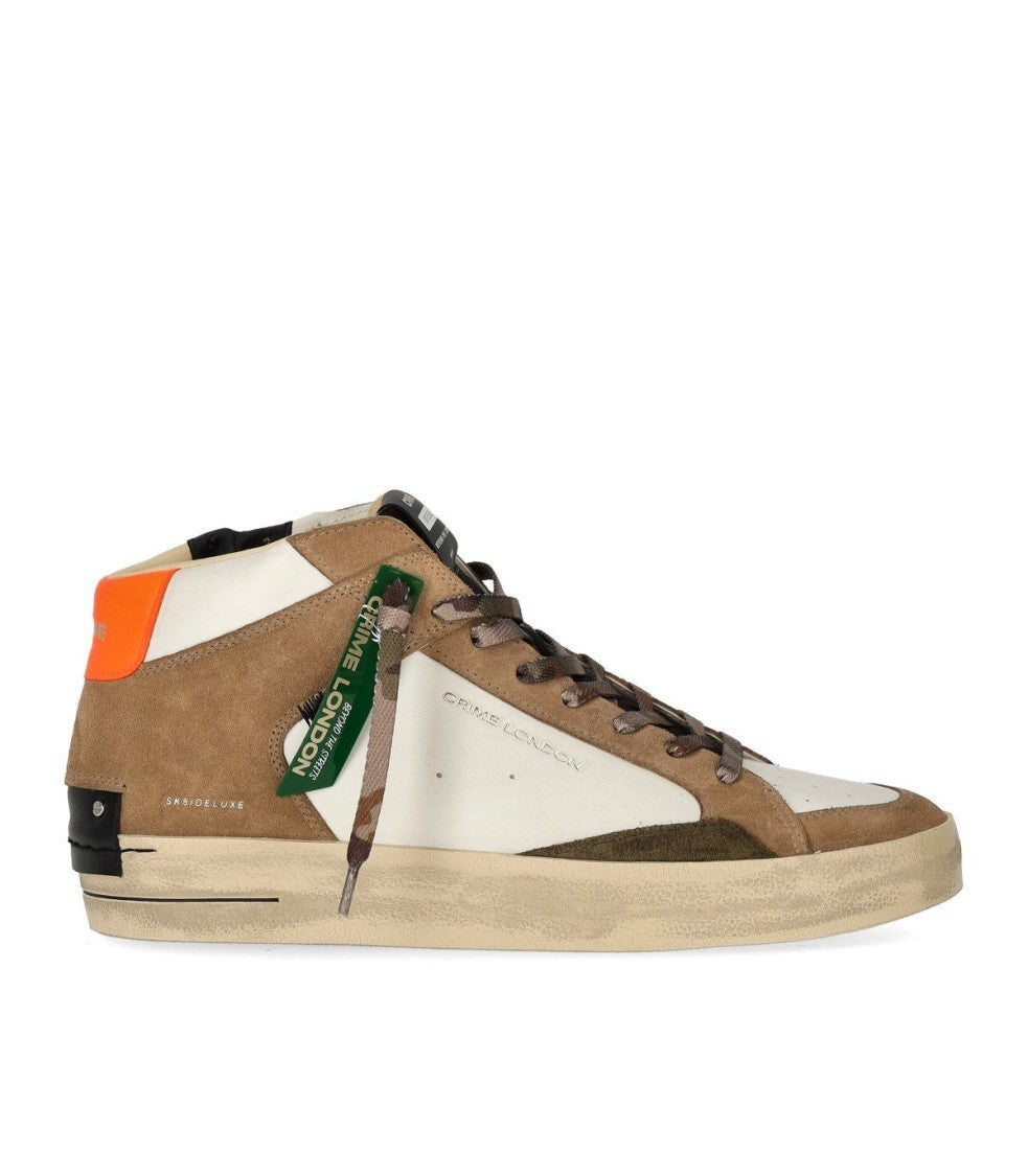 Crime London Sk8 Deluxe Mid Beige And White Sneaker