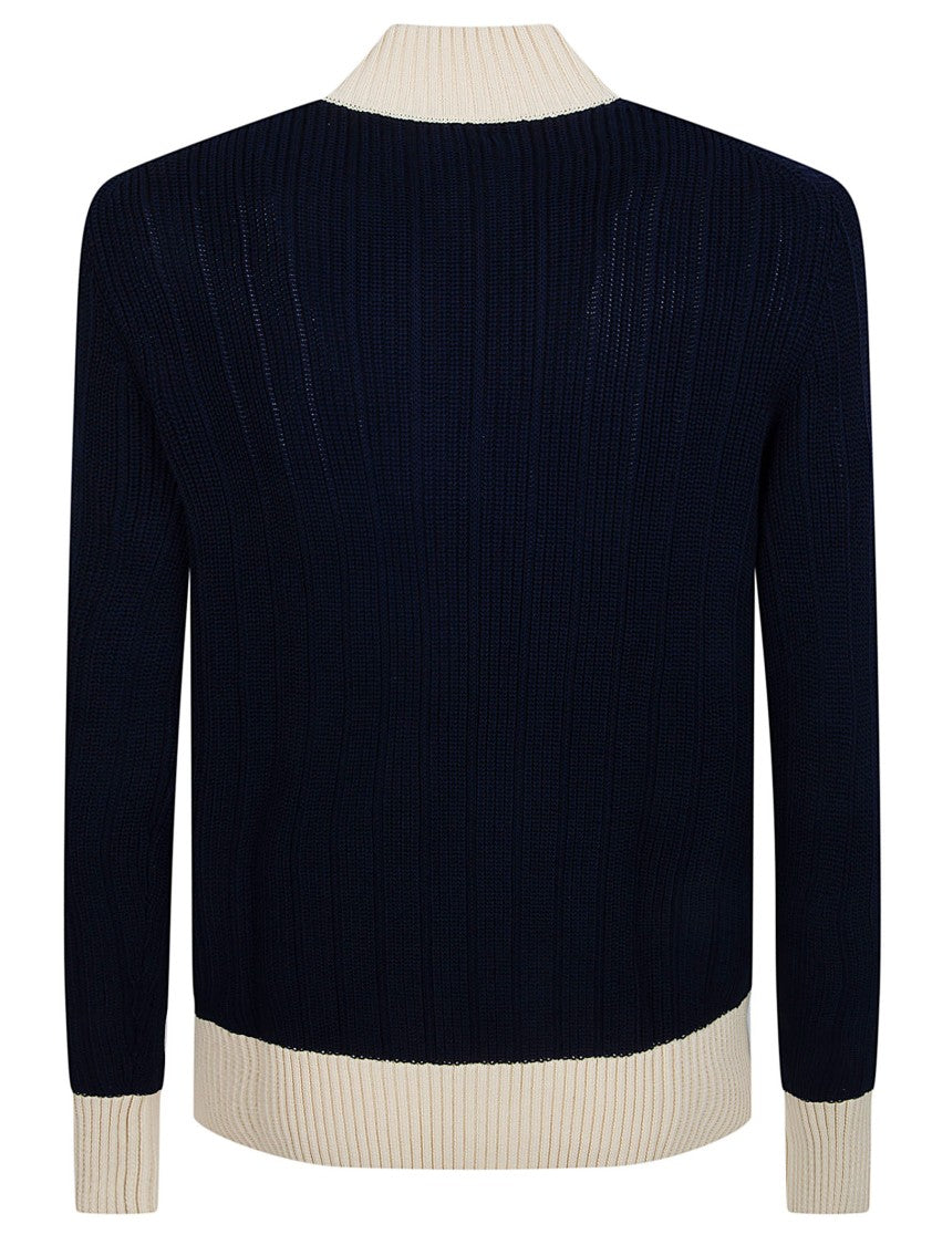 Ballantyne Ribbed Knit Sweater With Contrasting Details And Button Placket