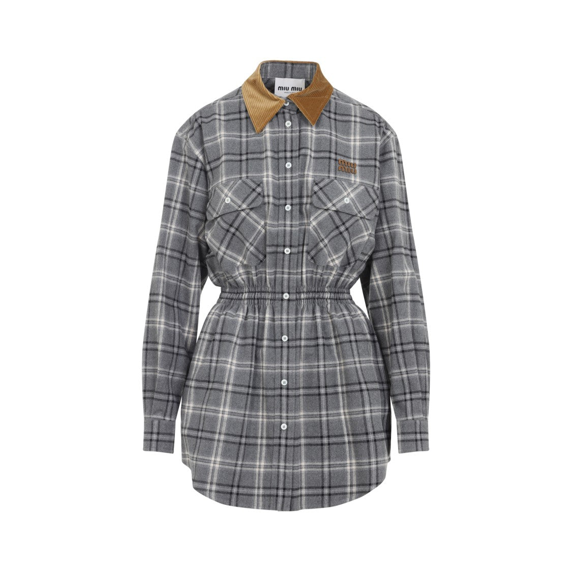 Miu Miu Grey Plaid Mini Dress With Contrasting Tan Collar