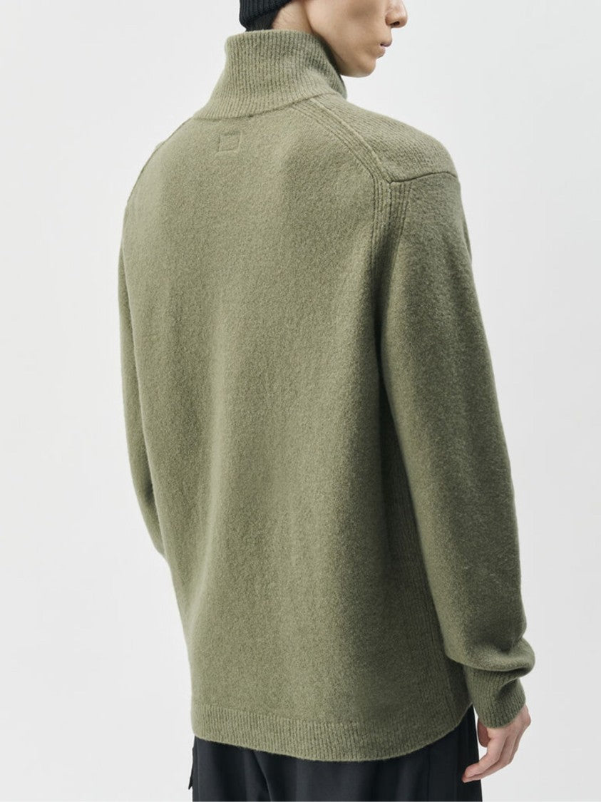 C.P. Company Bouclè Extrafine Merino Half Zip Sweater With Logo Detail