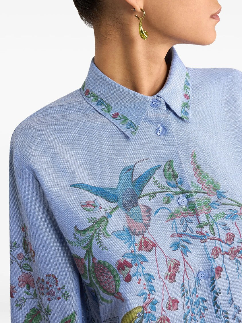 Etro Light Blue Botanical Print Button-Up Shirt