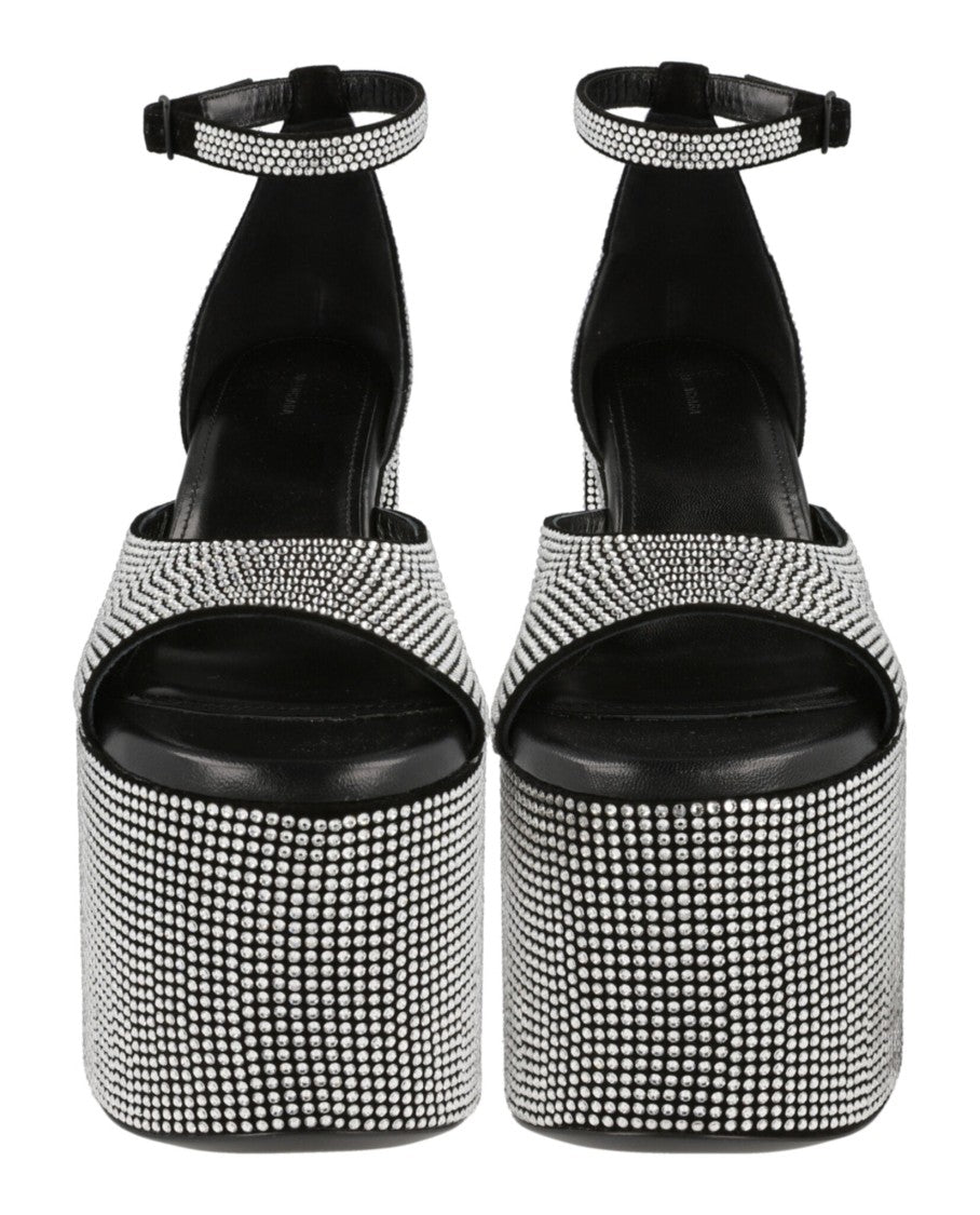 Balenciaga Camden Crystal-Embellished Platform Heels With Suede Ankle Strap