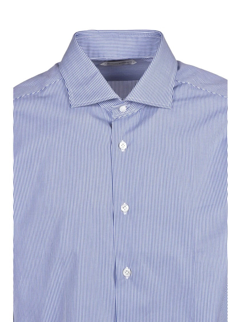 Guglielminotti White/Blue Pinstripe Cotton Shirt