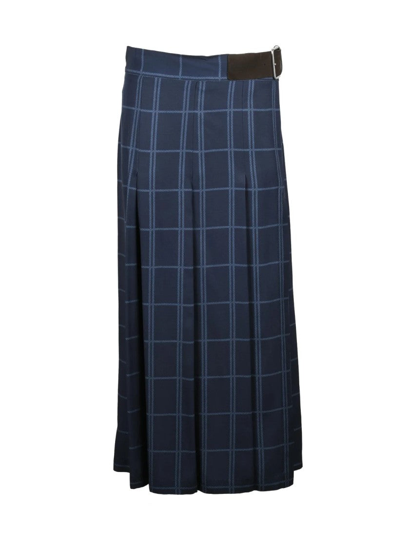 Crida Pleated Midi Skirt With Adjustable Belt And Checkered Pattern