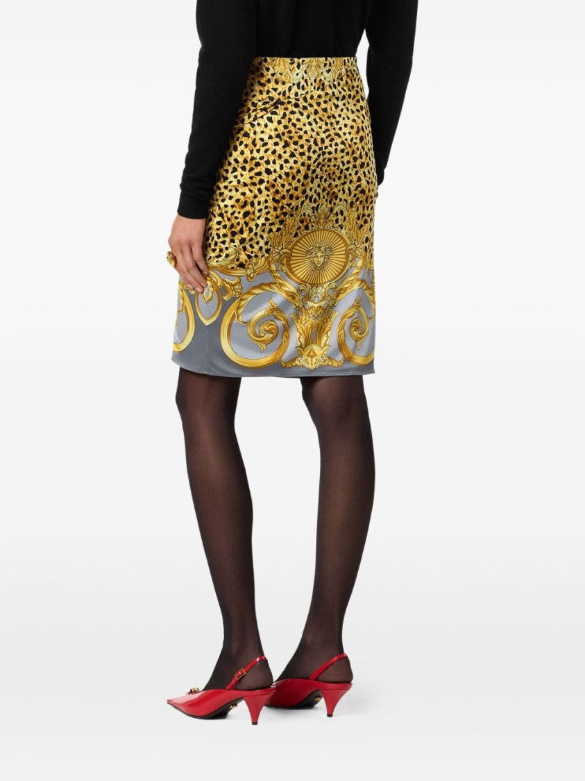 Versace Grey Cheetah Print Baroque Draped Skirt