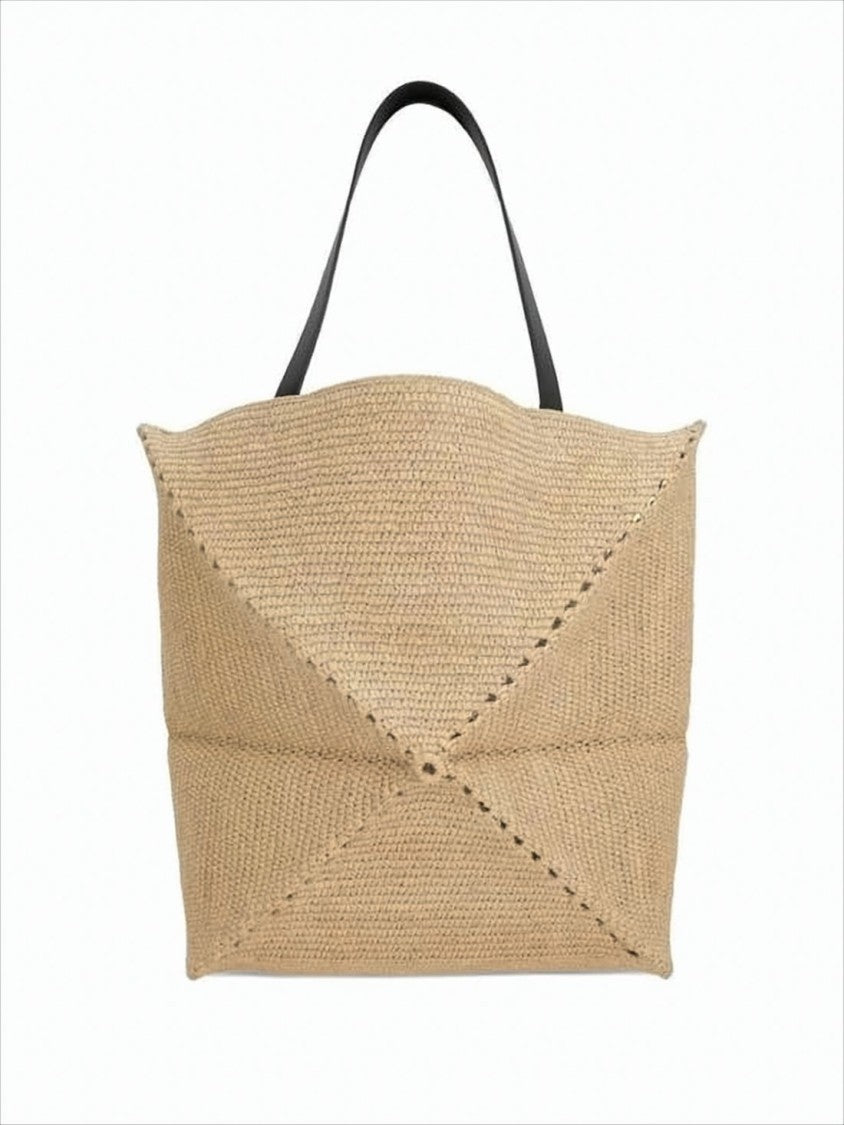 Loewe Geometric Raffia Tote Bag With Contrasting Leather Handles