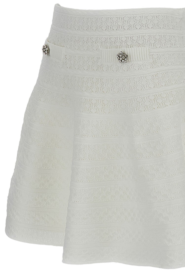 Self-Portrait White Pointelle Knit Mini Skirt