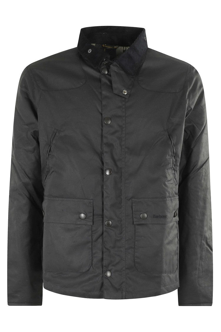 Barbour Waxed Cotton Jacket With Corduroy Collar And Flap Pockets