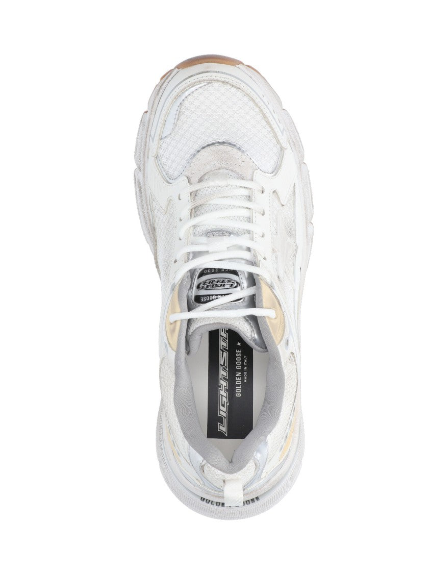 Golden Goose White Lightstar Leather Mesh Chunky Sneakers