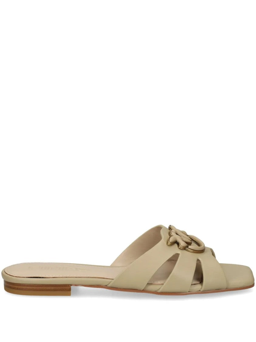 Pinko Beige Marli 09 Cut-Out Leather Mules