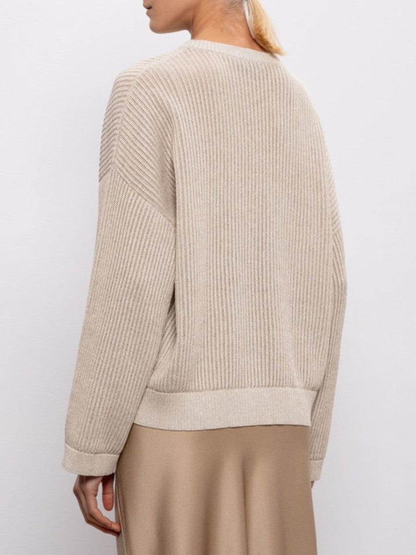 Brunello Cucinelli Beige Ribbed Finishes Cotton Sweater