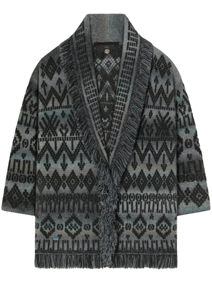 Alanui Fringe-Trimmed Geometric Knit Cardigan