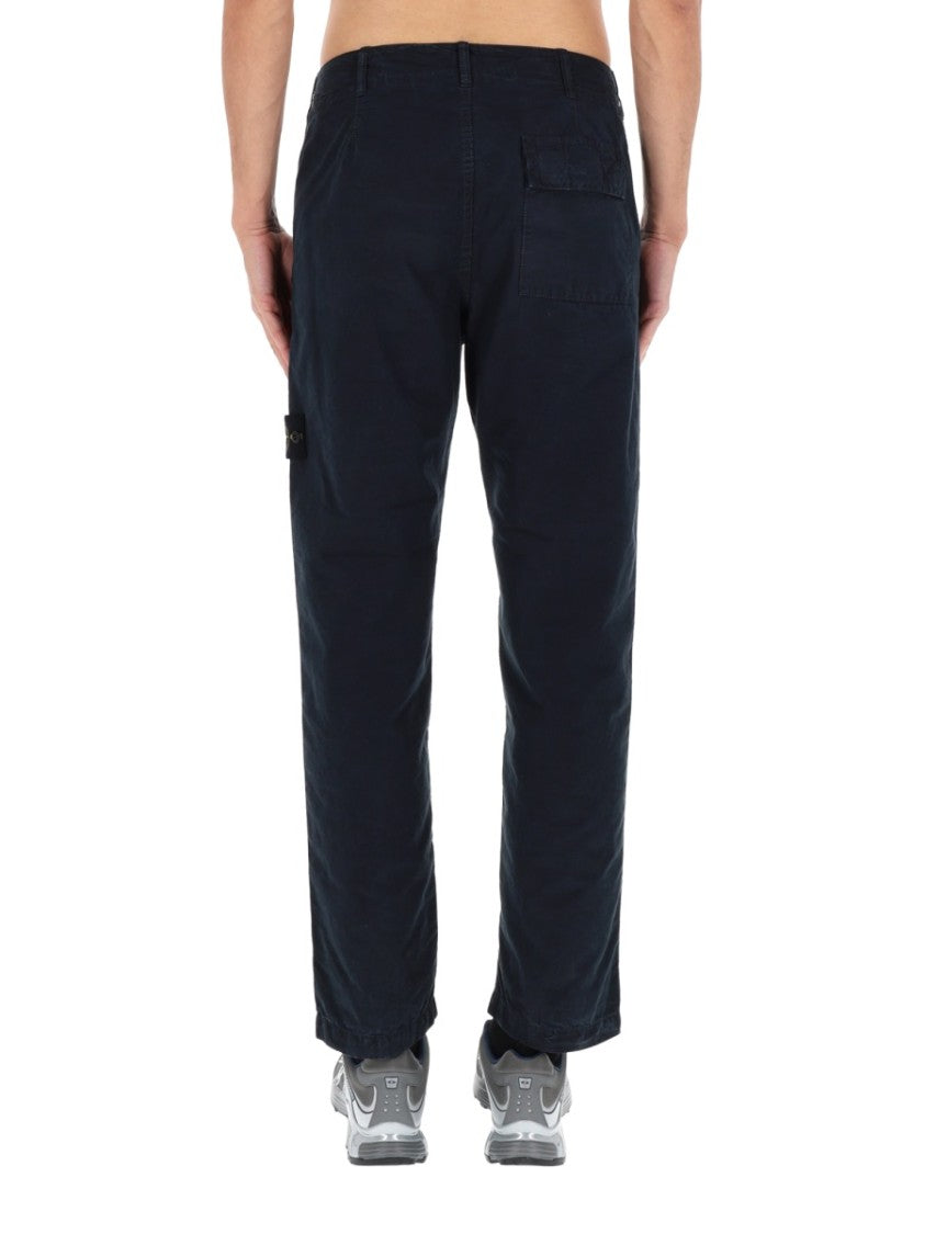Stone Island Black Straight-Leg Logo Cotton Pants