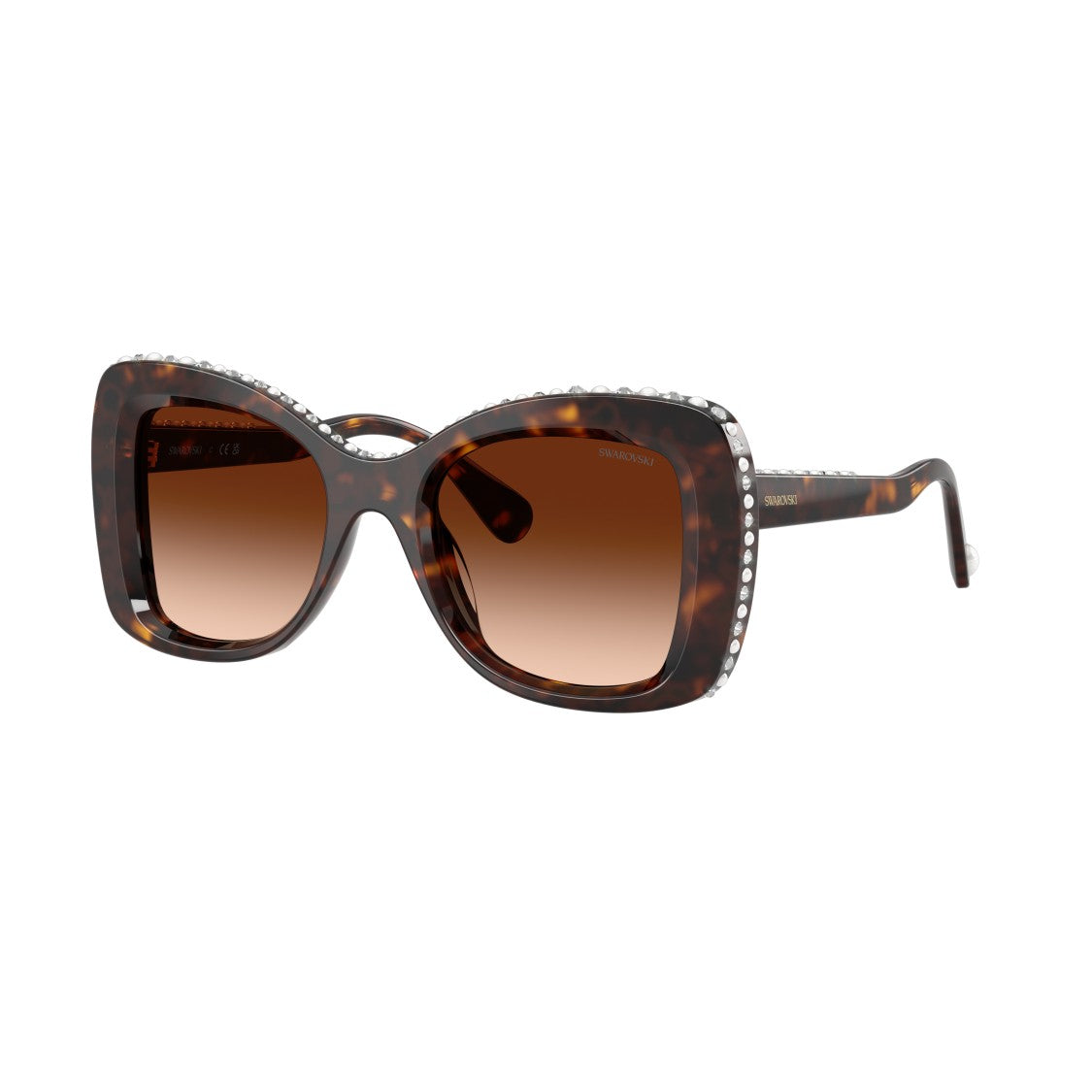 Swarovski 0Sk6062u Oversized Square Tortoiseshell Sunglasses With Crystal Accents