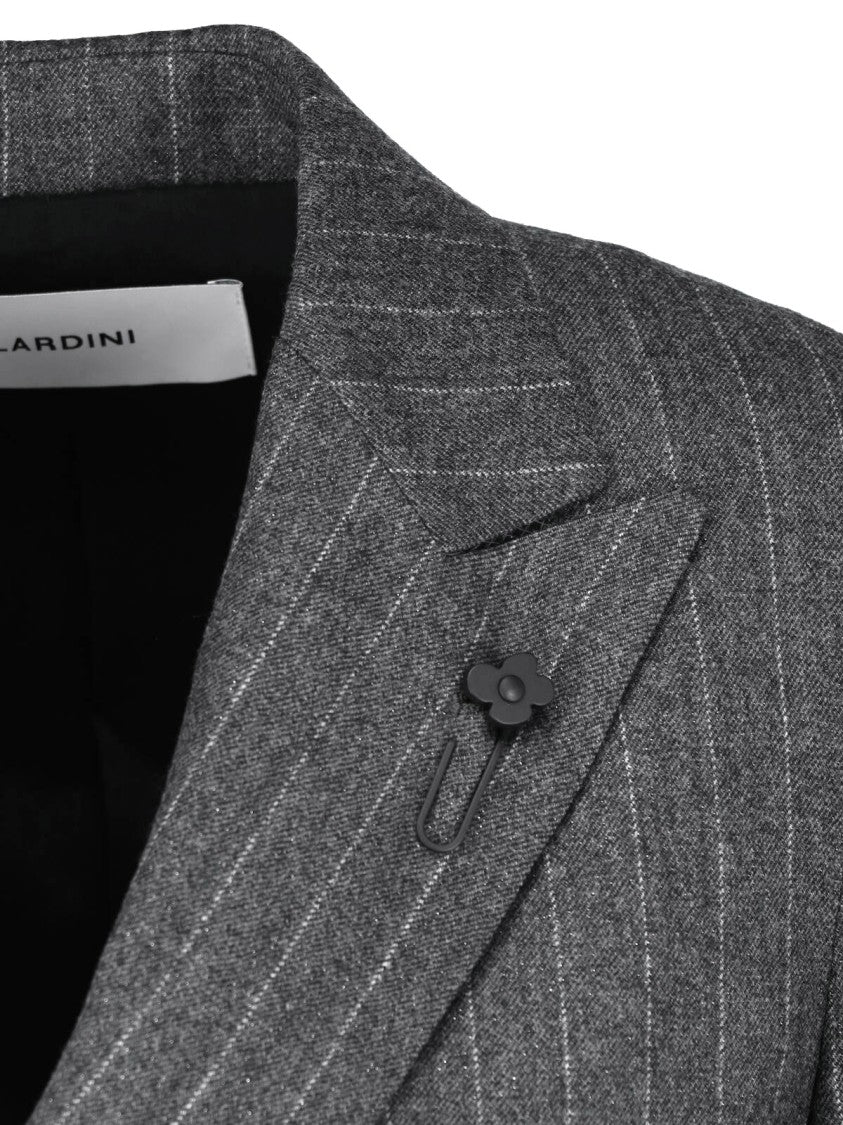Lardini Grey Pinstripe Virgin Wool Double-Breasted Blazer