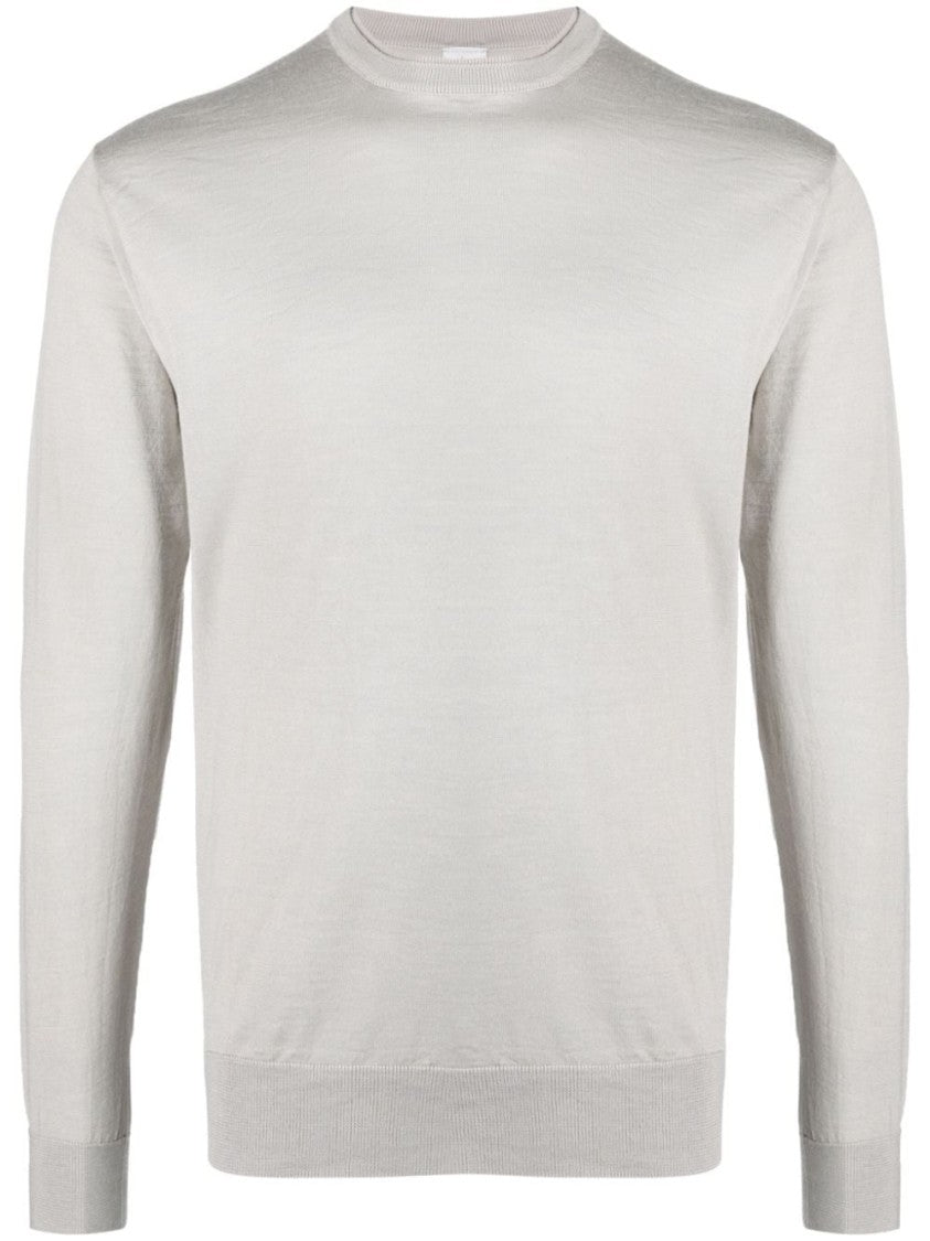 Eleventy Beige Round Neck Sweater With Ribbed Cuffs