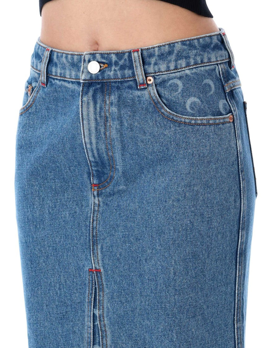 Marine Serre Moon Lasered Denim Skirt Long