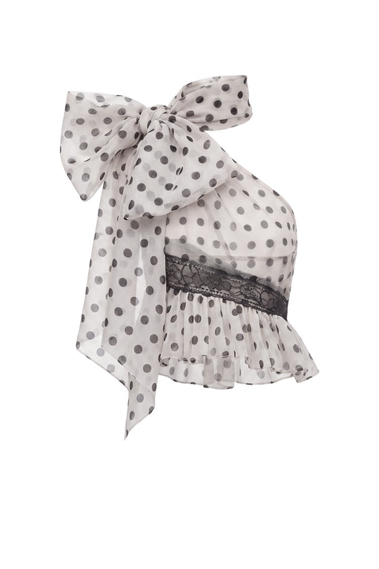 Saiid Kobeisy One-Shoulder Chiffon Top With Oversized Bow And Lace Trim