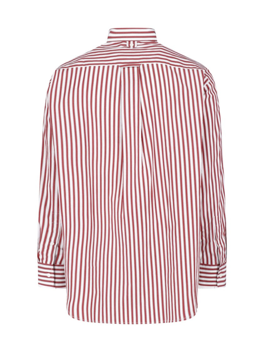Ami Paris Red Vertical Stripe Cotton Casual Shirt