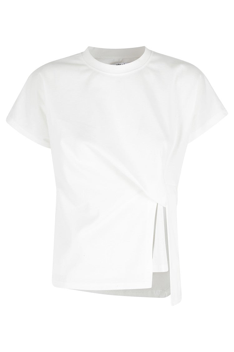 La Piscine White Knot Side-Slit Crewneck Polyester-Blend T-Shirt