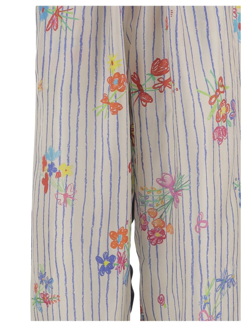 Pero Striped Floral Print Silk Trousers