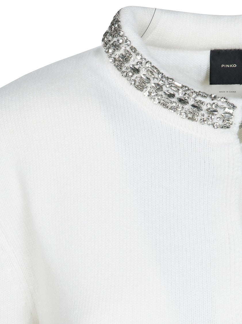 Pinko Colonia Wool-Blend Cropped Silver Cardigan