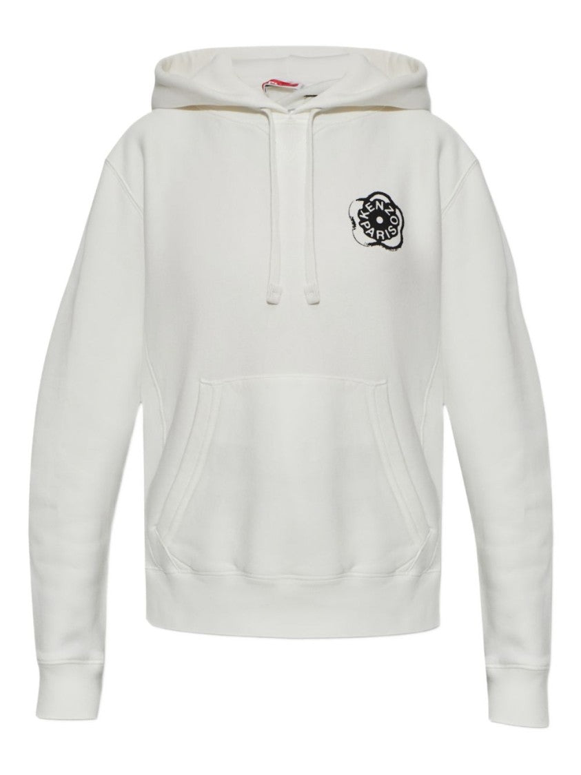 Kenzo White Hoodie With Bold Black Graphic Logo
