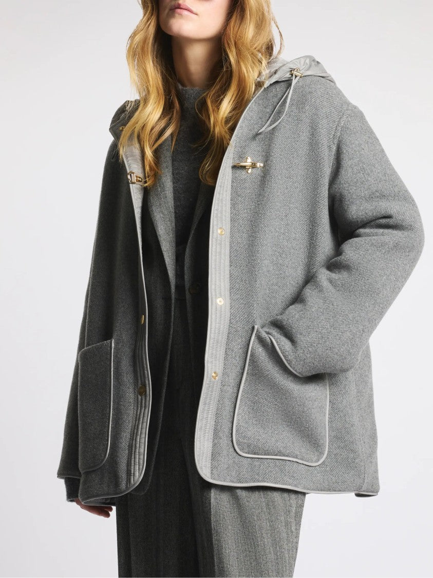 Fay Boxy Short Jacket With Quilted Hood And Gold Accents