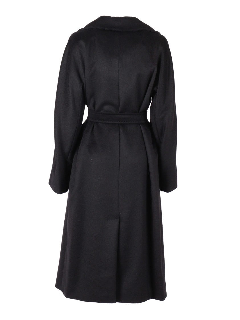 Max Mara Long Minimalist Black Coat With Concealed Fastening