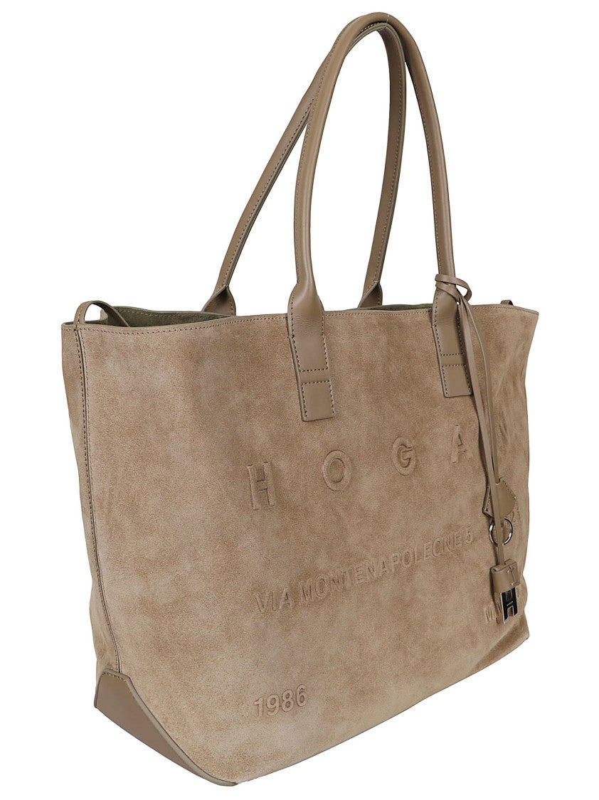 Hogan Mud-Colored Suede Tote With Leather Details