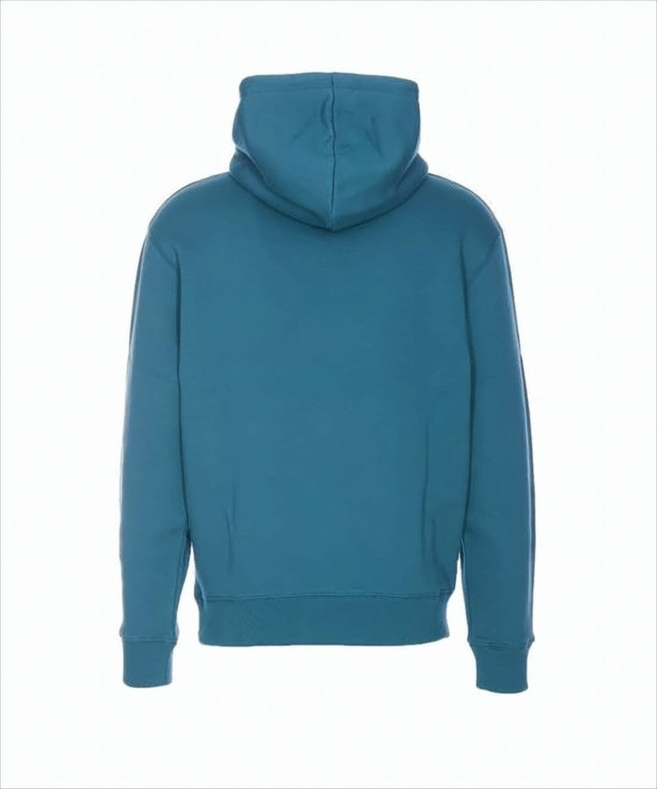 Maison Kitsuné Teal Blue Pullover Hoodie With Classic Design And Embroidered Logo