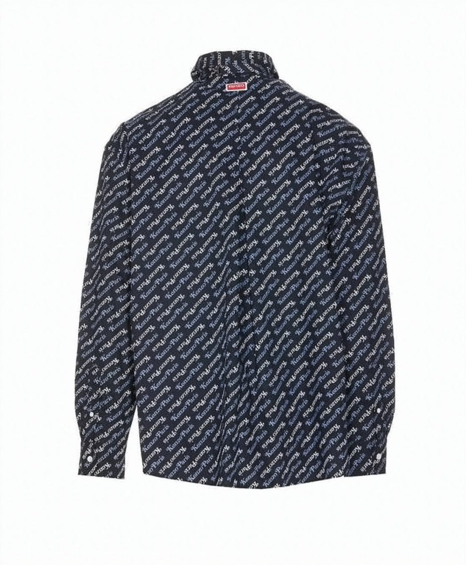 Kenzo Diagonally Printed Long-Sleeve Shirt With Classic Collar