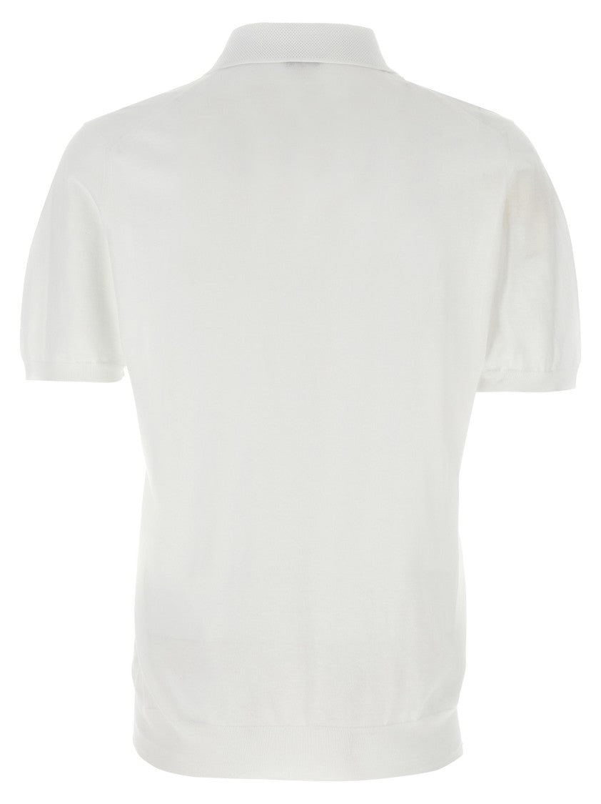 Kiton Honeycomb Collar White Polo Shirt
