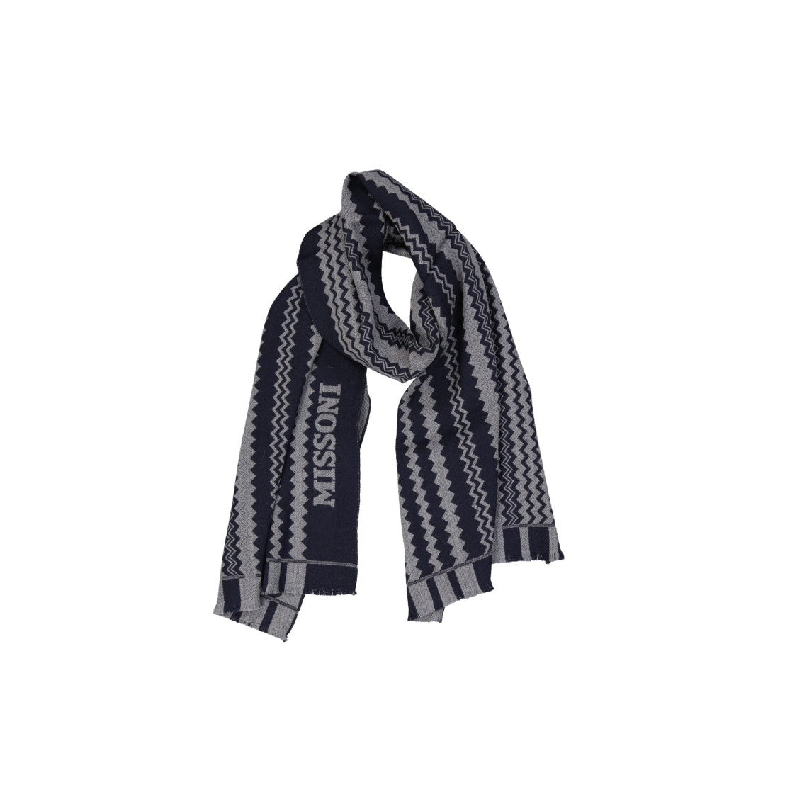 Missoni Zigzag Pattern Wool Scarf With Fringe Finish