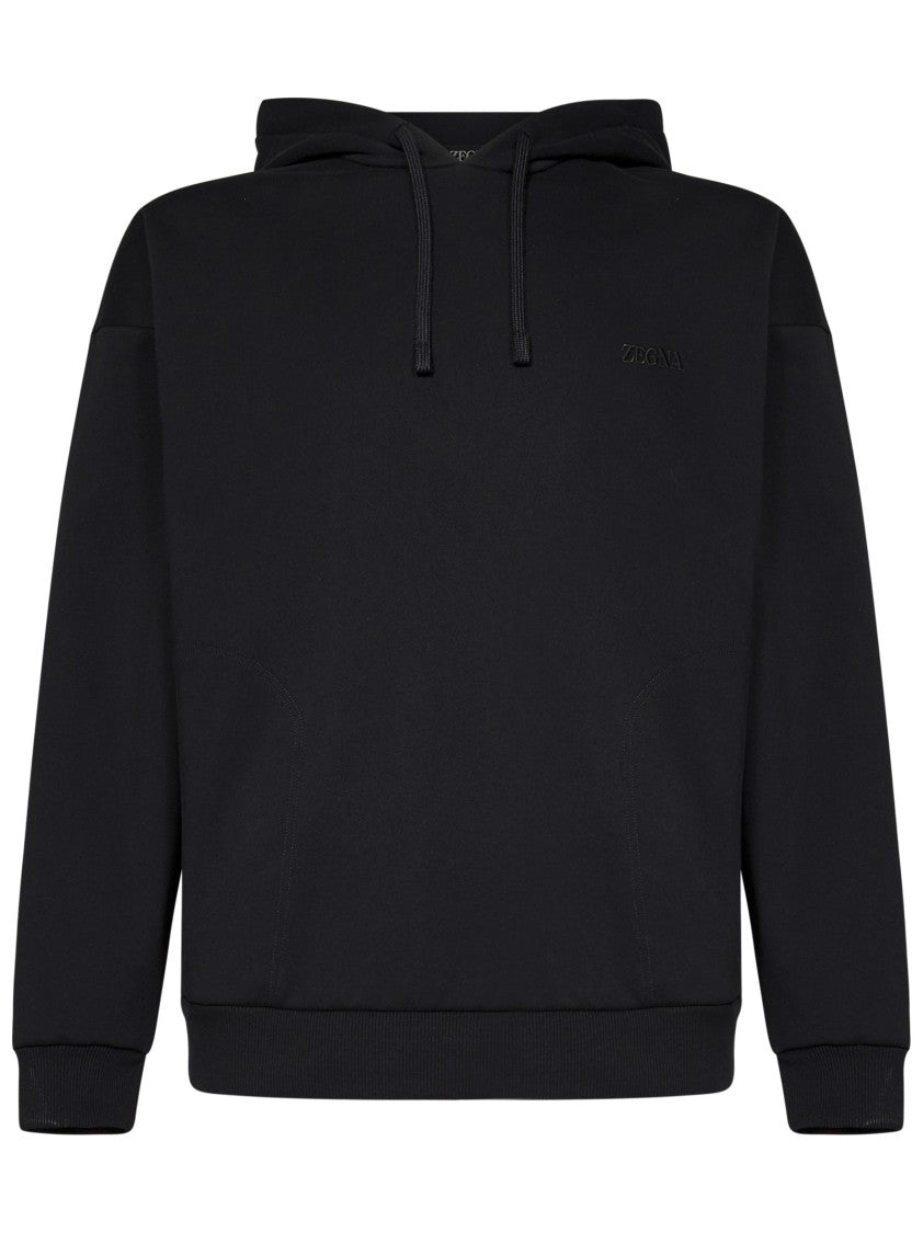 Zegna Relaxed-Fit Black Cotton Hoodie With Logo Embroidery