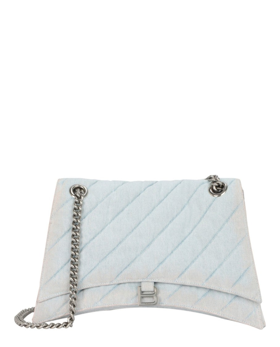 Balenciaga Crush Medium Quilted Denim Chain Shoulder Bag