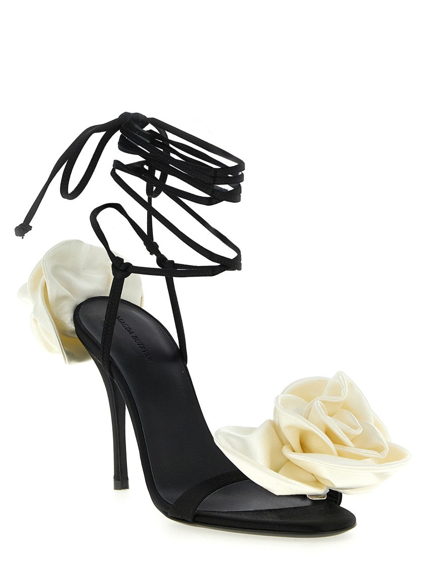 Magda Butrym Satin Sandals With 3D Floral Accents