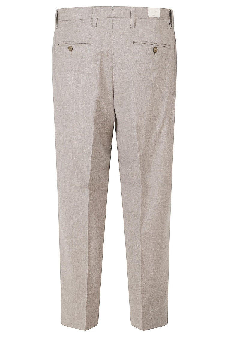 Briglia Beige Portobello Tailored Reverse Pleats Flannel Wool Pants
