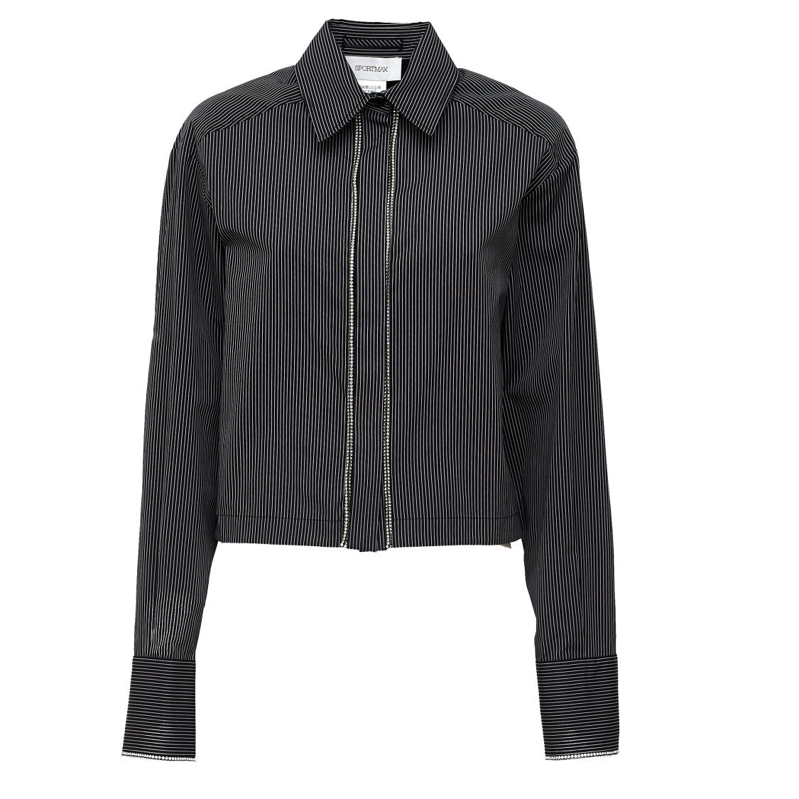 Sportmax Magma Rhinestone Piping Cotton Poplin Boxy Casual Shirt